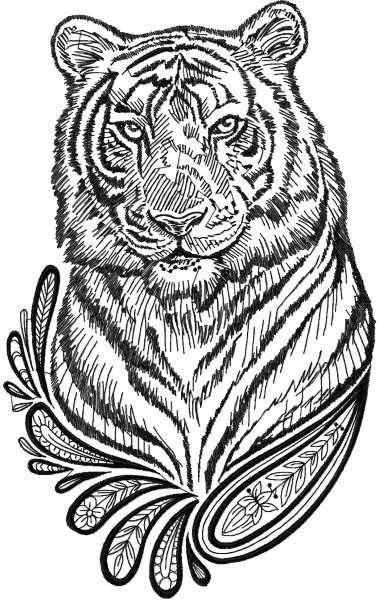 Tiger sketch style black and white free embroidery design