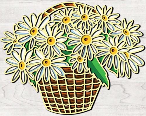More information about "Basket with daisies free multilayer cut file plywood 3D mandala"