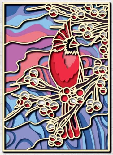 More information about "Cardinal on a winter branch framed free multilayer cut file plywood 3D mandala"