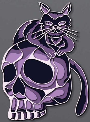 More information about "Cat on the skull free multilayer cut file 3D mandala"