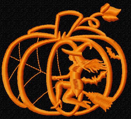 More information about "Pumpkin witch free embroidery design"