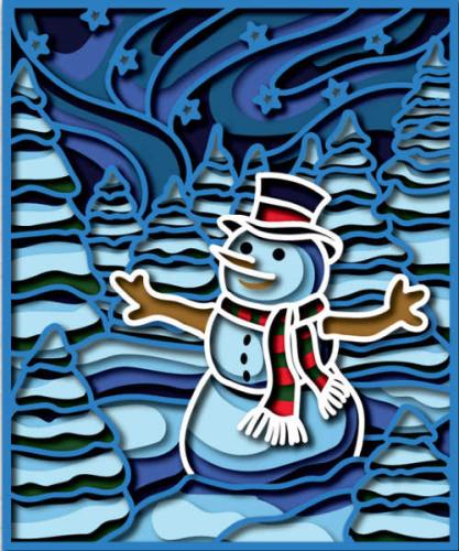 More information about "Snowman in winter forest framed free multilayer cut file plywood 3D mandala"