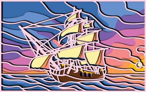 More information about "Sailboat sunset free multilayer cut file plywood 3D mandala"