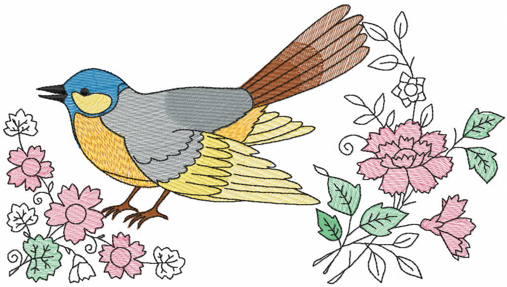 Bird with flowers free embroidery design