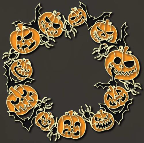 More information about "Halloween pumpkins wreath free multilayer cut file 3D mandala"
