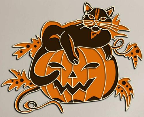 More information about "Cat on a pumpkin free multilayer cut file 3D mandala"
