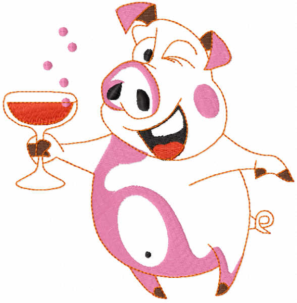 Drinking pig free embroidery design