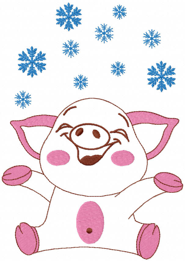 Pig and snow free embroidery design