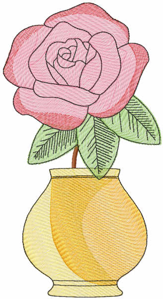 Rose in vase free embroidery design