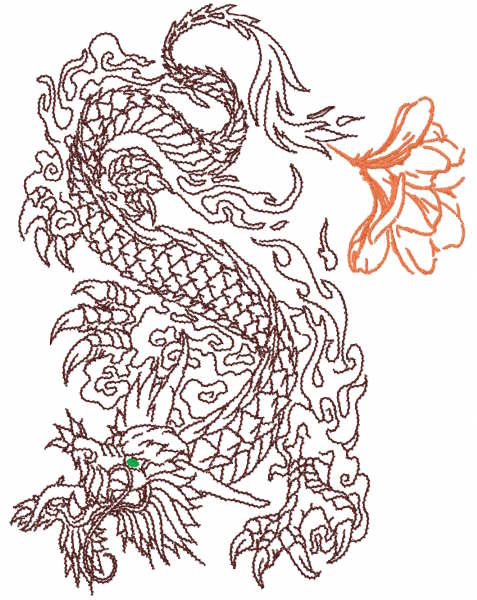 Dragon with flower free embroidery design