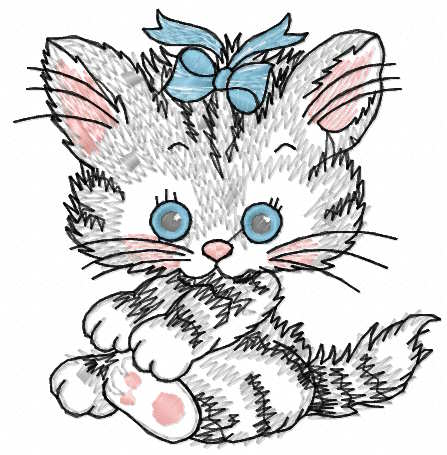 Grey kitty with blue bow free embroidery design