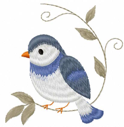 Spring bird on a branch free machine embroidery design