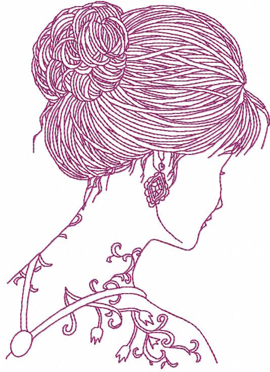 Woman with hair bun free machine embroidery design