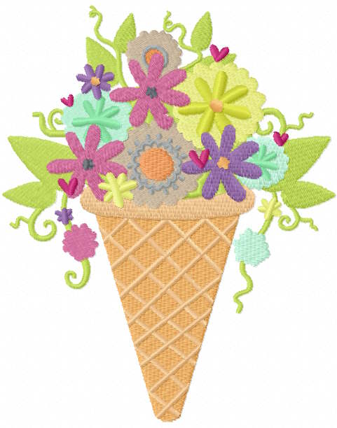 Ice Cream with Flowers Free Embroidery Design: A Sweet Treat for Your Creations