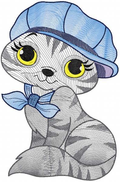 Kitty in cap and bow free embroidery design