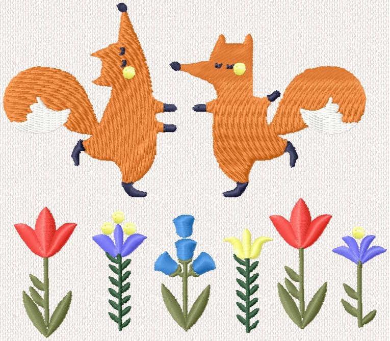 Little fox dance free embroidery design