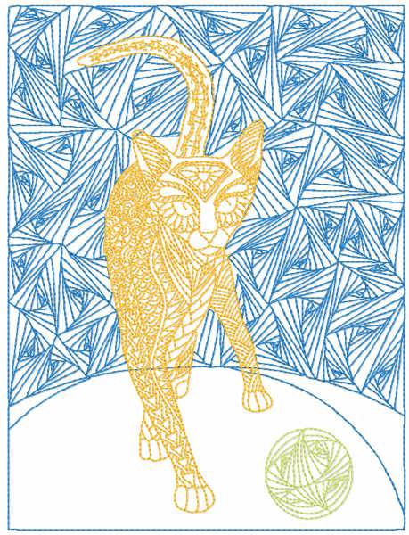 Patterned cat playing with ball free embroidery design