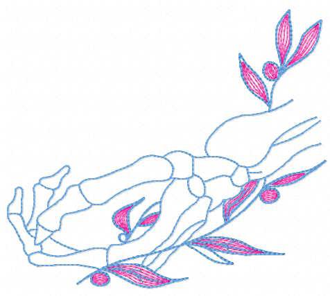 Arm skeleton with flower free embroidery design