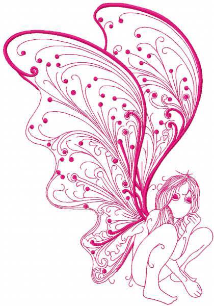 Pink fairy big wings free embroidery design