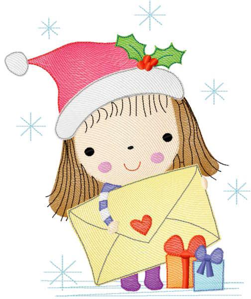 Santa girl with big letter and gifts free embroidery design