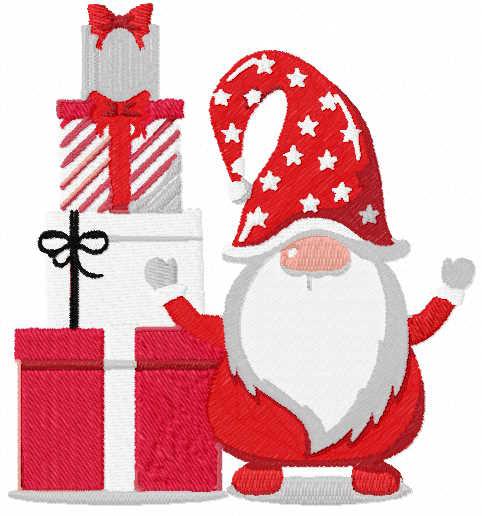 Christmas gnome with gift boxes free embroidery design