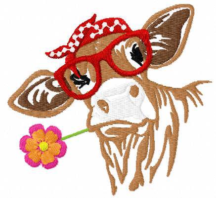 Cow in a bandana and sunglasses free embroidery design