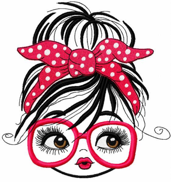 Girl with red glasses free embroidery design