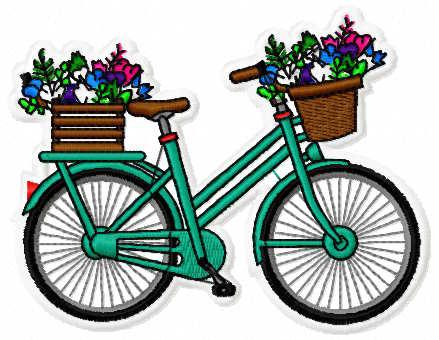Bicycle with basket and flowers free embroidery design