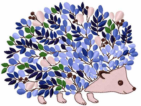 Hedgehog forest leaves free embroidery design