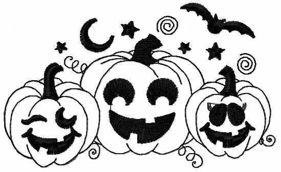 Trio smiling pumpkins free embroidery design