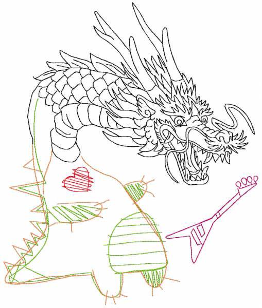 Childrens drawing dragon free embroidery design