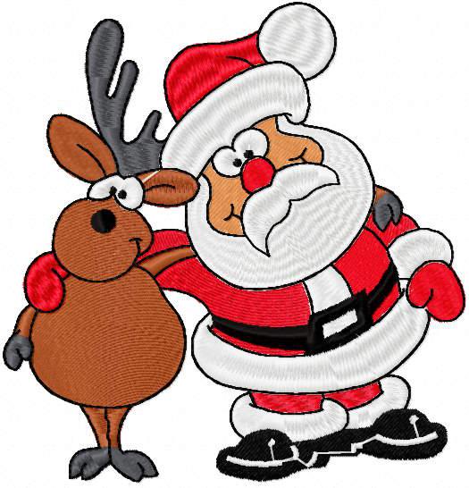 Santa Claus and moose free-embroidery design
