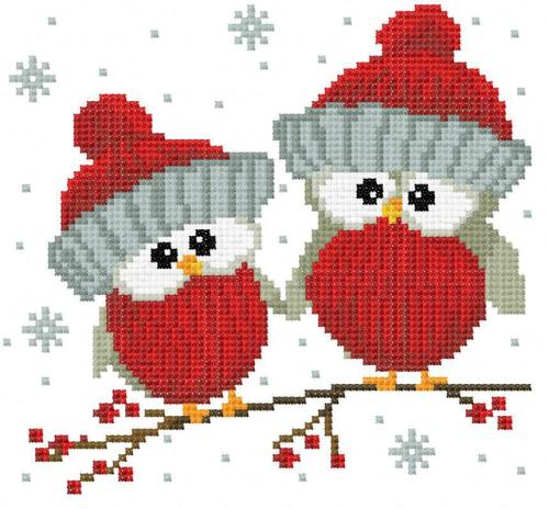 More information about "Christmas owls cross stitch free embroidery design"