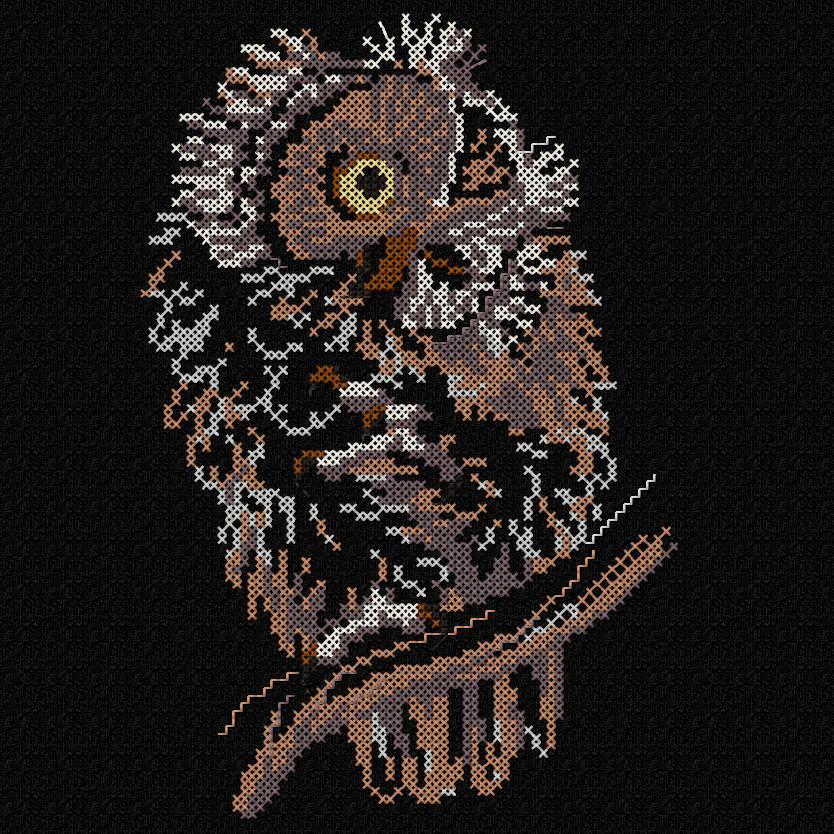 Eagle-owl cross stitch free embroidery design