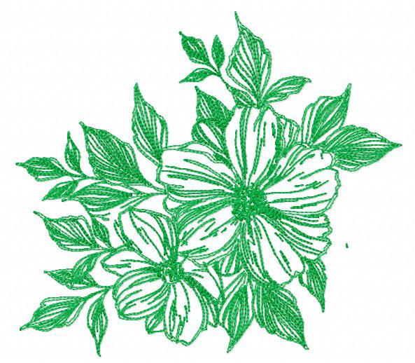 Green Flowers sketch free machine embroidery design