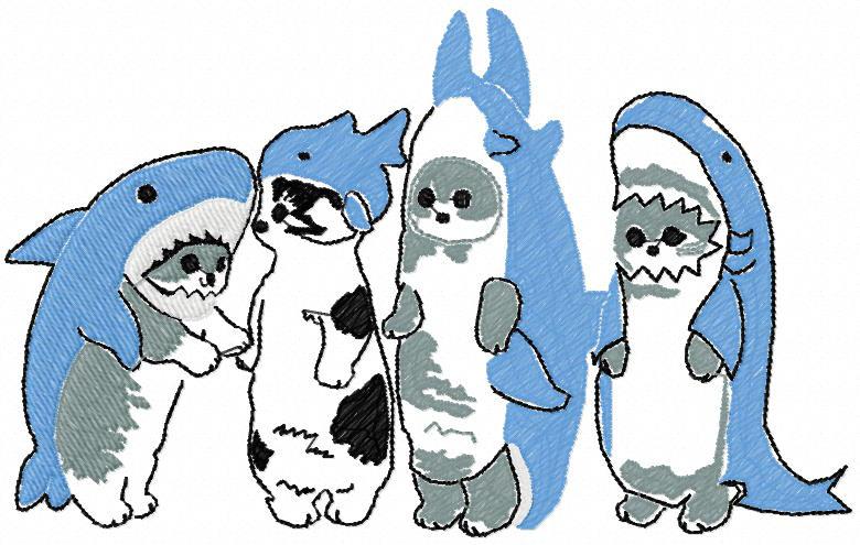 Cats in shark costumes free embroidery design