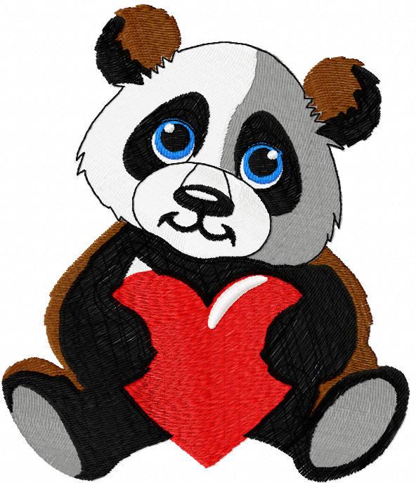 Panda with heart free embroidery design