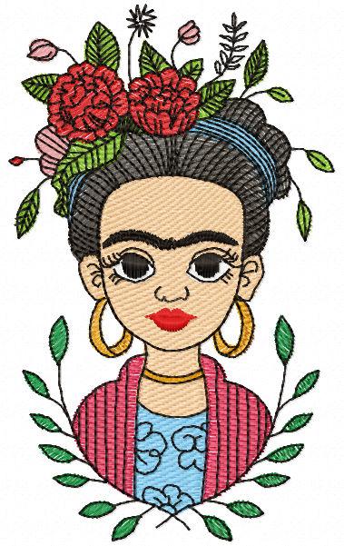 Frida with flowers free embroidery design