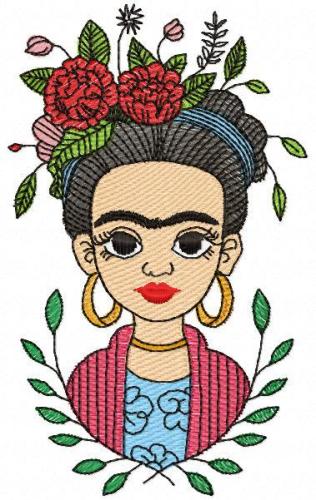 More information about "Frida with flowers free embroidery design"