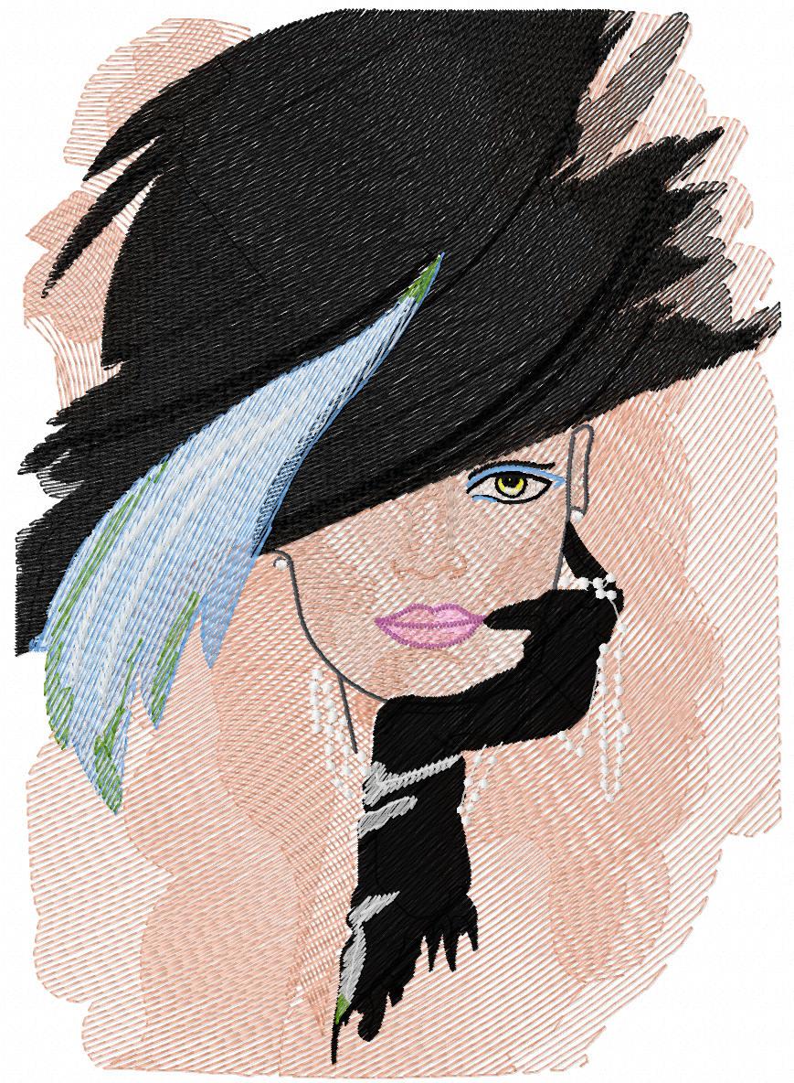 Lady in a hat vintage free embroidery design