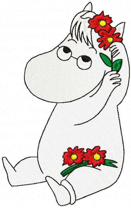 Moomin with flowers free embroidery design