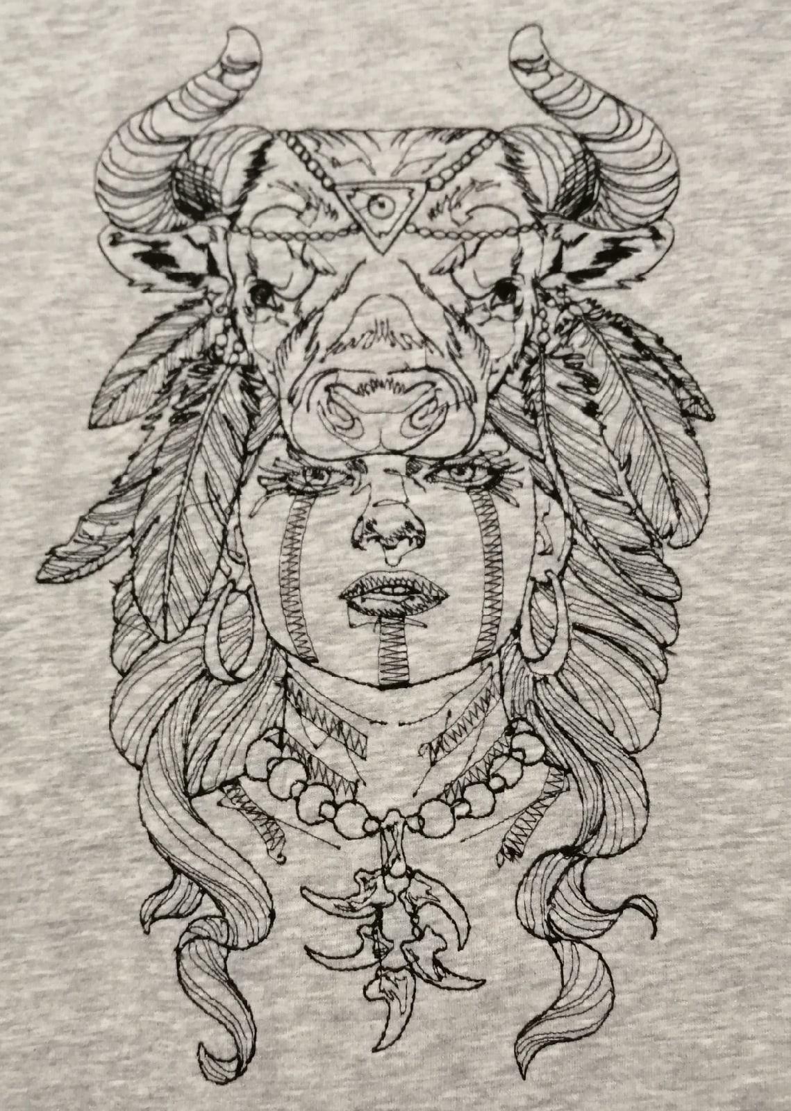Native american girl with mask free embroidery design