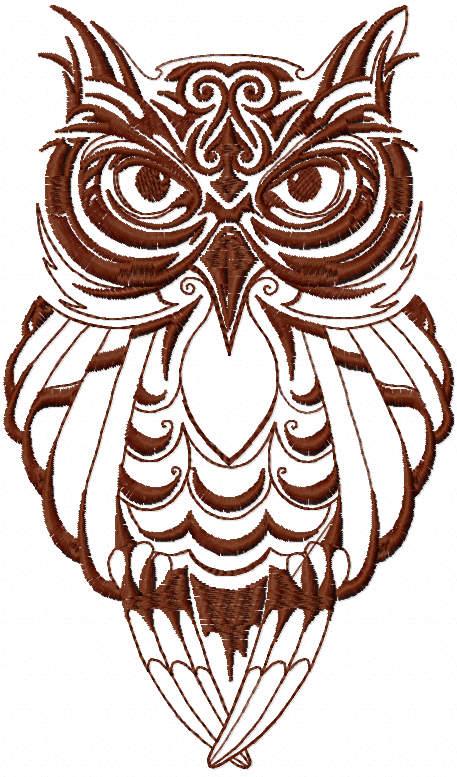 Tribal owl one color free embroidery design