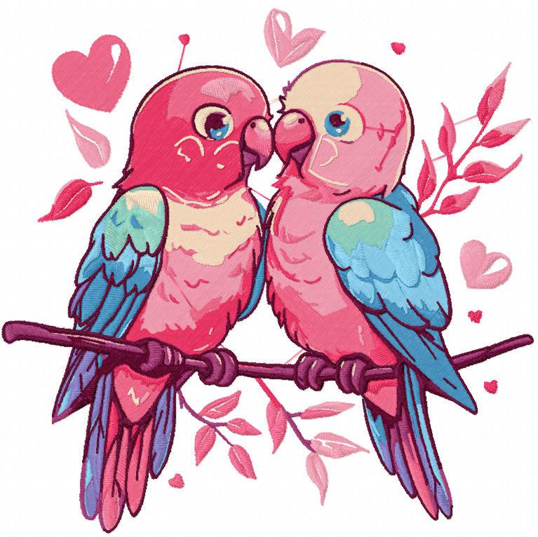 Two loving parrots free embroidery design