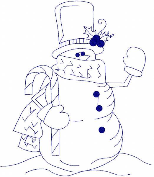 Snowman with candy cane free embroidery design