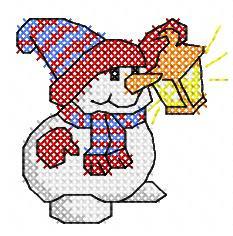 More information about "Snowman with lantern cross stitch free embroidery design"