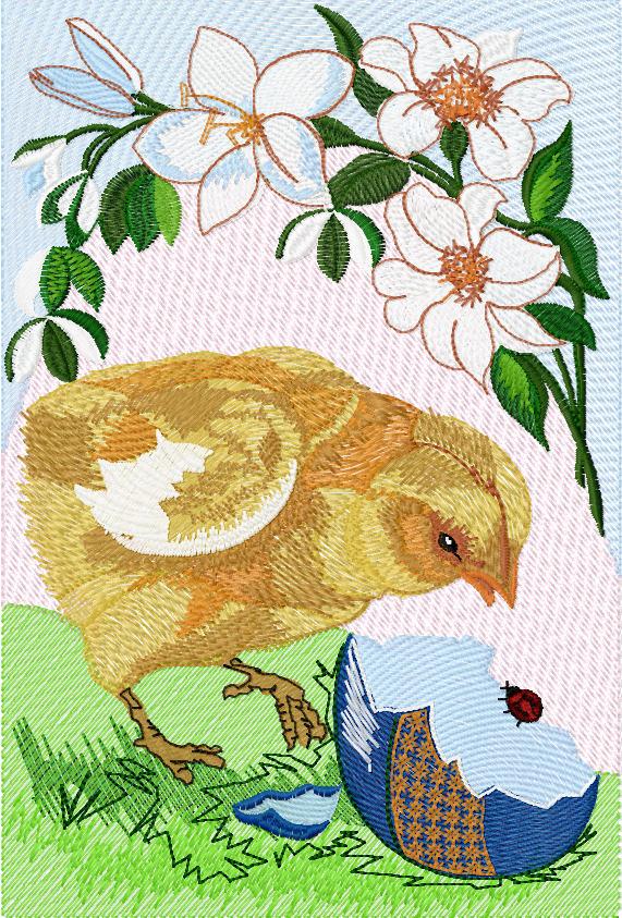 Easter chicken and broken egg free embroidery design