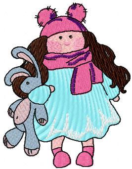 Doll with bunny toy free embroidery design