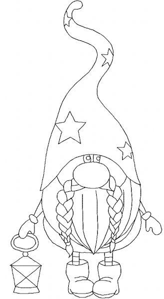 Dwarf with lantern outline free embroidery design