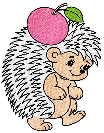 Hedgehog with apple free embroidery design